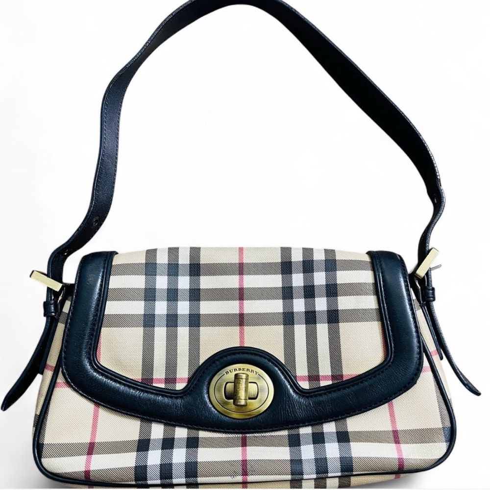 Burberry Black and Cream Plaid Shoulder Bag